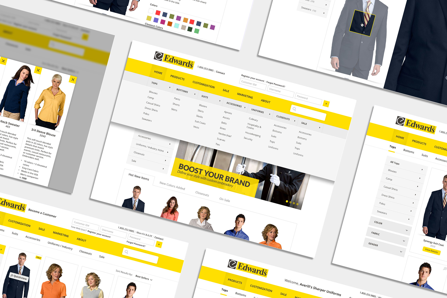 Collage of Edwards Garment eCommerce site screens and product pages