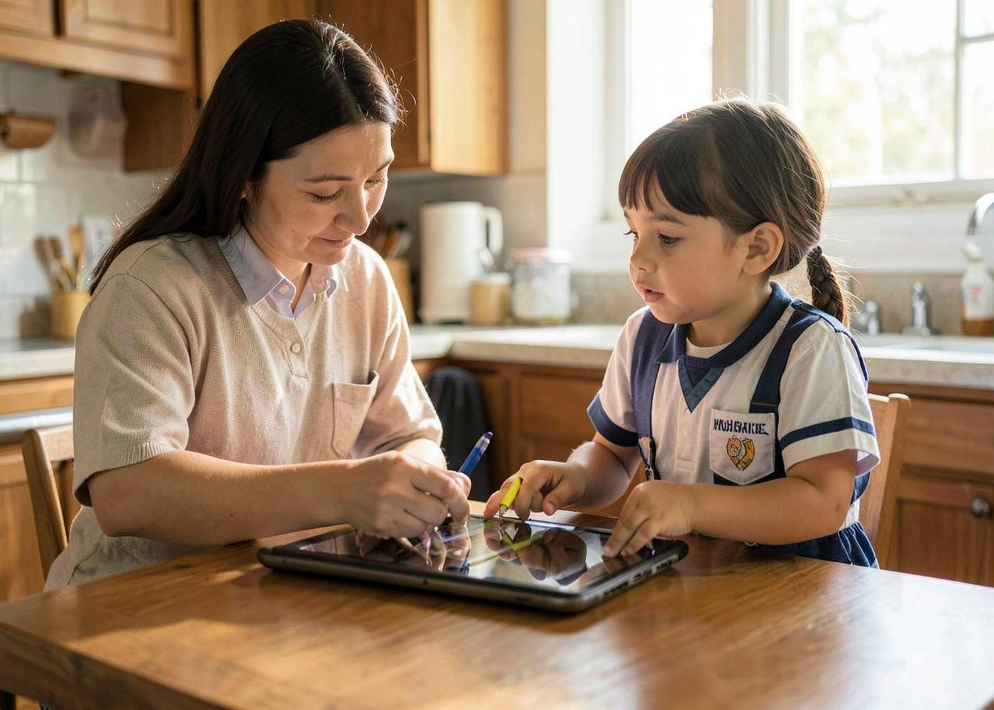 A parent and child shopping for uniforms on a tablet (placeholder image)